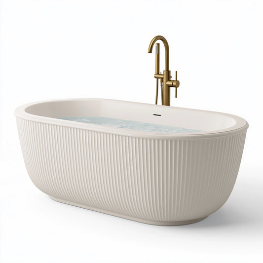 Freistehende Badewanne 170 x 80 cm aus weißem Acryl - oval gerippt