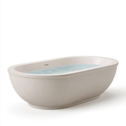 Freistehende Badewanne 170 x 75 x 58 cm Mineralguss Cremeweiß - oval matt