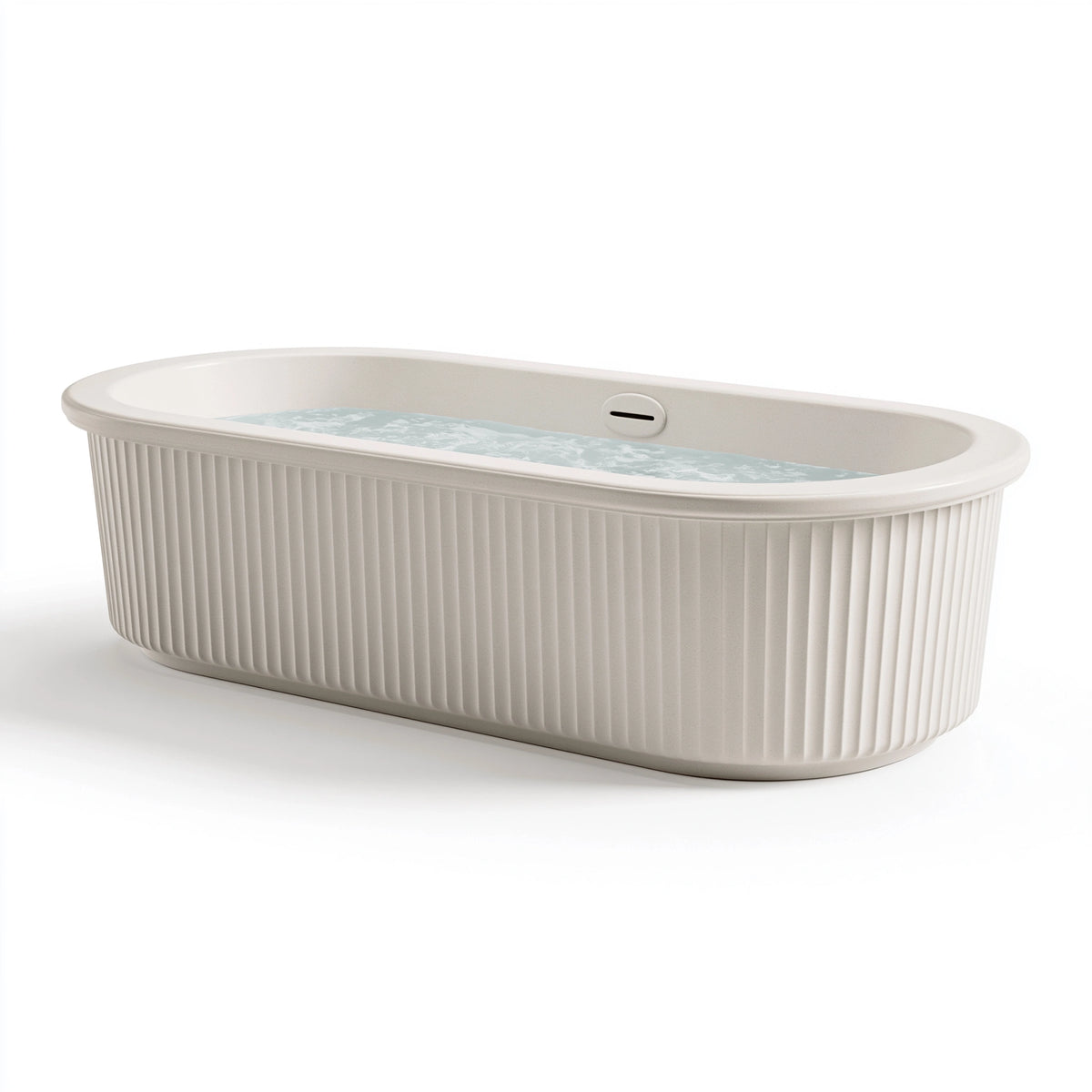 Freistehende Badewanne 170 x 75 x 58 cm Acryl cremeweiß gerippt oval