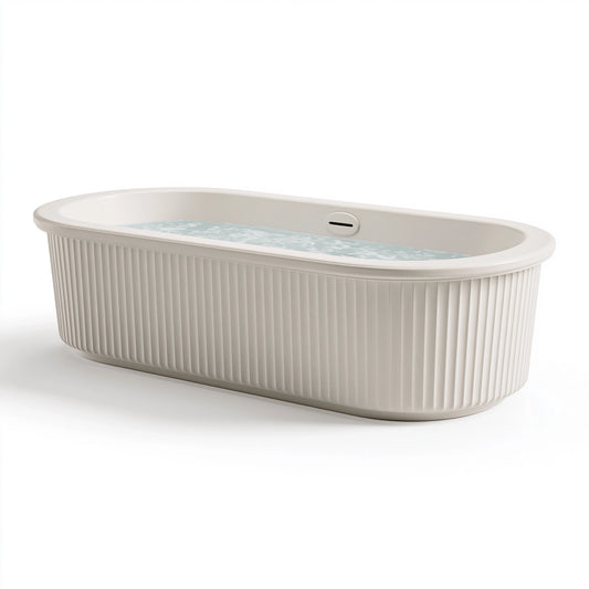 Freistehende Badewanne 170 x 75 x 58 cm Acryl cremeweiß gerippt oval