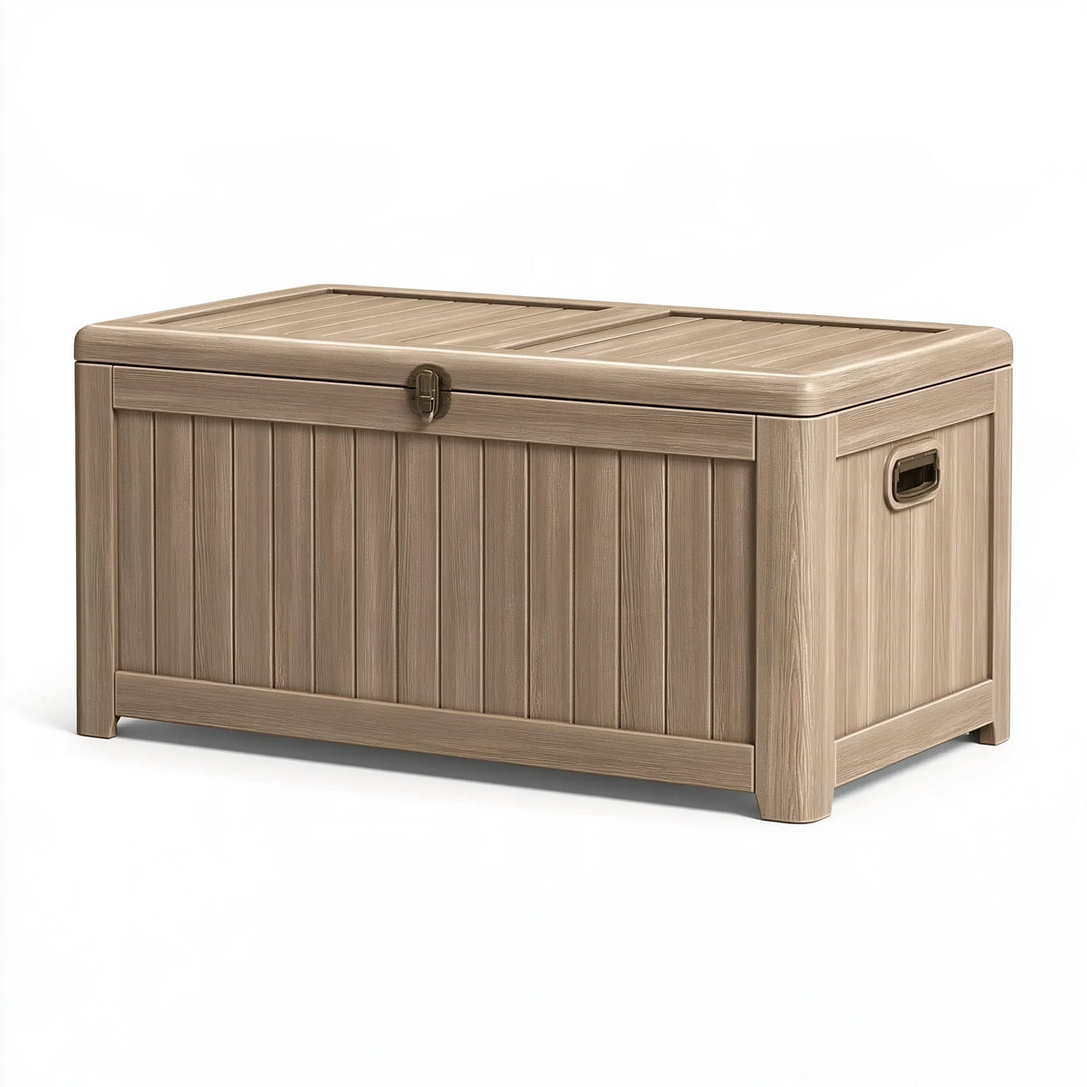 Aufbewahrungsbox 120 x 60 x 60 cm Kunststoff Taupe mit Deckel im Holzoptik-Stil