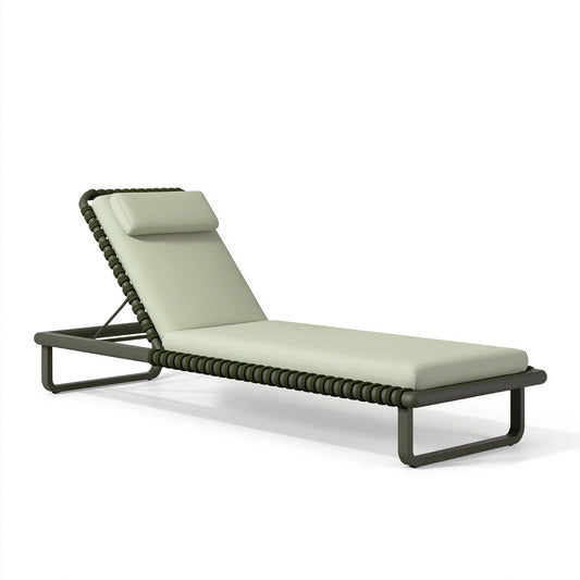 Gartenliege 200 x 70 x 85 cm aus Metall und Textil in Salbeigrün mit verstellbarer Rückenlehne