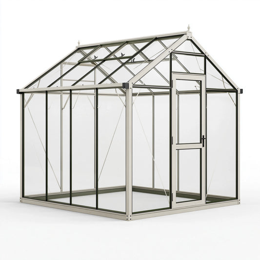 Gewächshaus 244 x 244 x 250 cm Aluminium Glas silberfarben mit Dachfenster