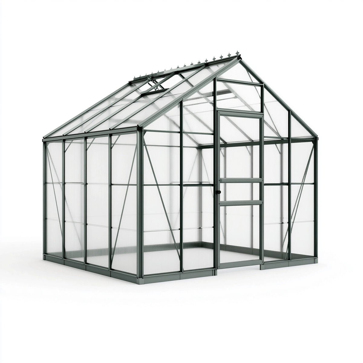 Gewächshaus 190 x 190 x 195 cm Aluminium Anthrazit mit Polycarbonatplatten Satteldach