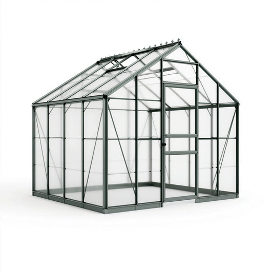 Gewächshaus 190 x 190 x 195 cm Aluminium Anthrazit mit Polycarbonatplatten Satteldach