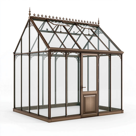 Gewächshaus 300 x 250 x 300 cm aus Metall und Glas in Bronze - viktorianisches Gartengewächshaus mit Tür und Dachfenstern