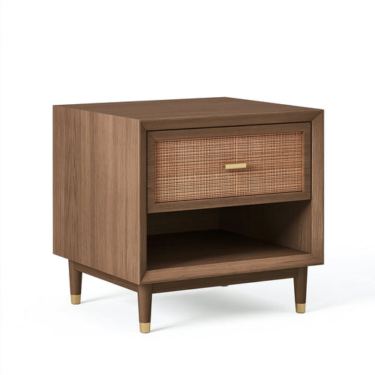 Nachttisch 45 x 40 x 60 cm Holzwerkstoff Braun mit Geflecht und Schublade