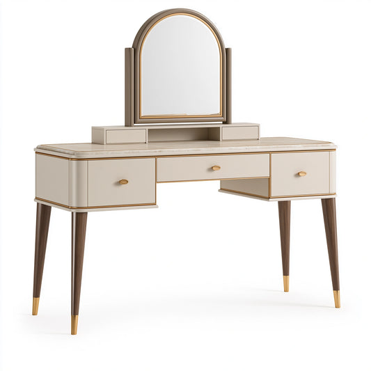 Schminktisch-Set 120 x 45 cm Cremebraun Holzwerkstoff mit Spiegel und Schubladen