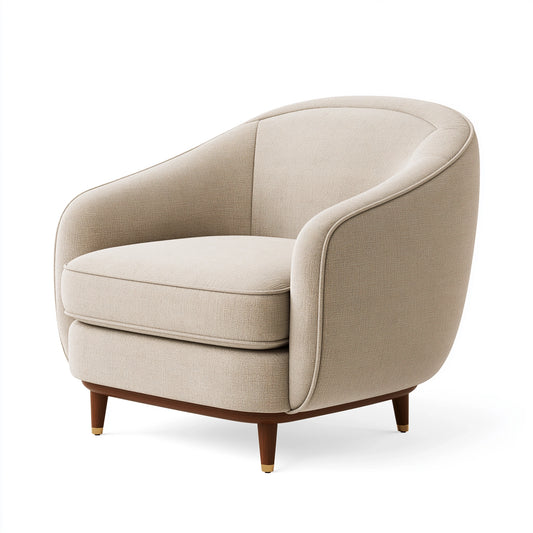 Sessel 75 x 80 x 78 cm in Beige mit Textilbezug und Holzfüßen - gepolsterter Lounge-Stil