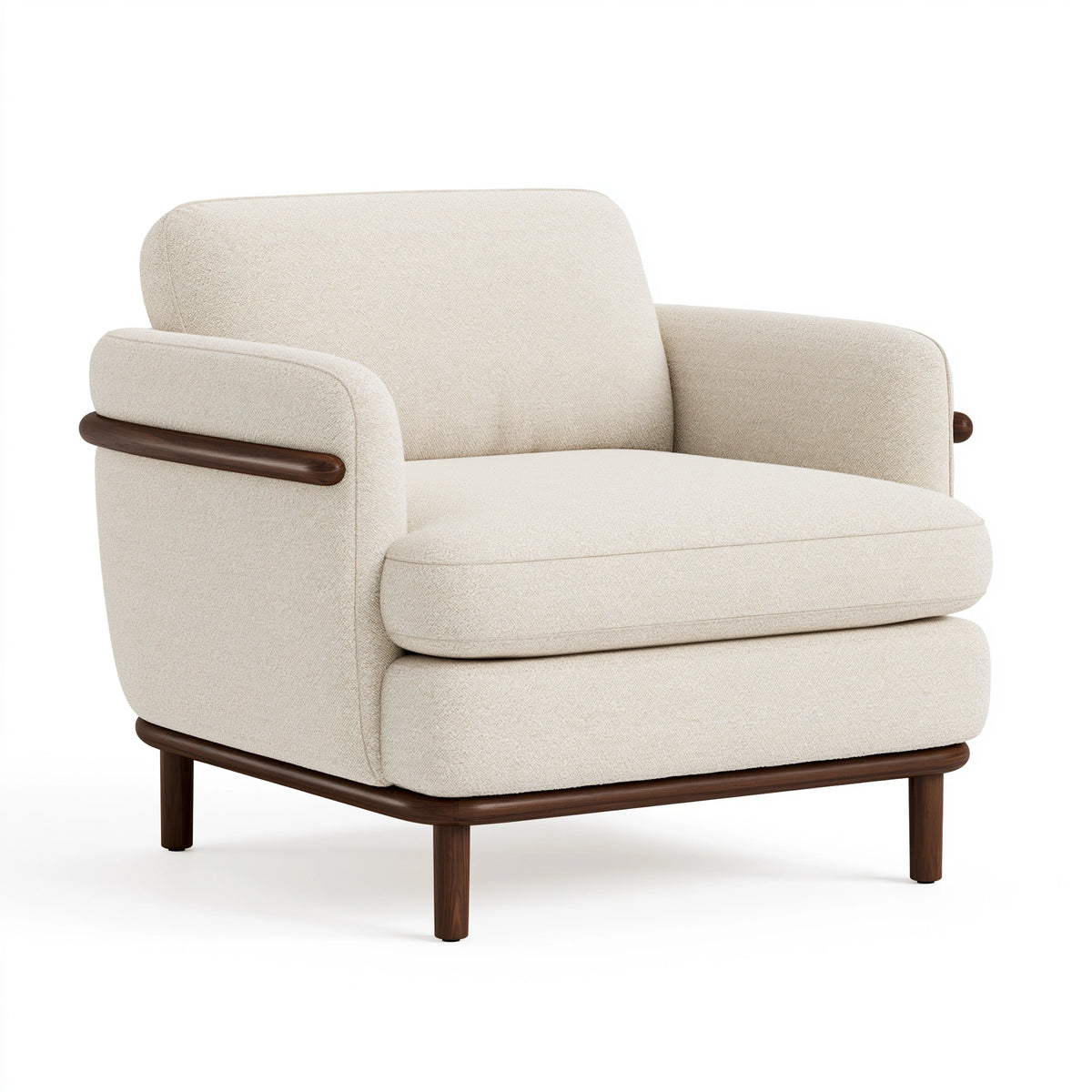 Sessel 86 x 88 x 84 cm in Creme mit Bouclébezug und Holzgestell - gepolstert