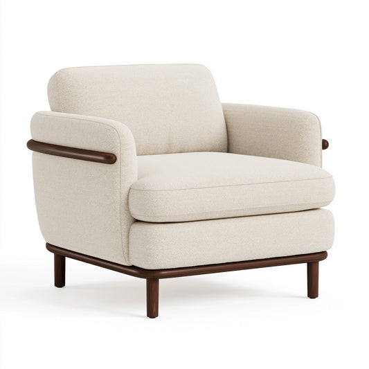 Sessel 86 x 88 x 84 cm in Creme mit Bouclébezug und Holzgestell - gepolstert