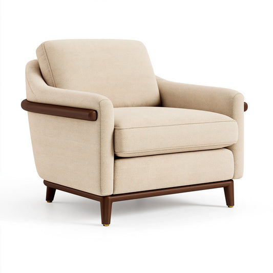 Sessel 80 x 85 x 90 cm mit Stoffbezug in Beige und Holzgestell im modernen Stil