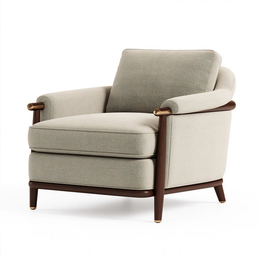 Sessel 85 x 88 x 90 cm - Webstoff Beige mit Holzgestell für Wohnzimmer