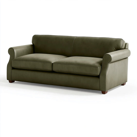 2-Sitzer-Sofa 180 x 90 x 85 cm aus olivgrünem Kunstleder - klassisches Wohnzimmer-Sofa